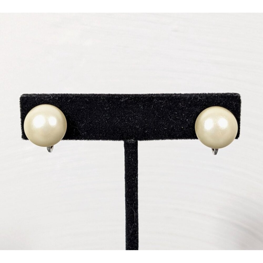 Vintage Sarah Coventry Faux Pearl Earrings Dome Signed Classic